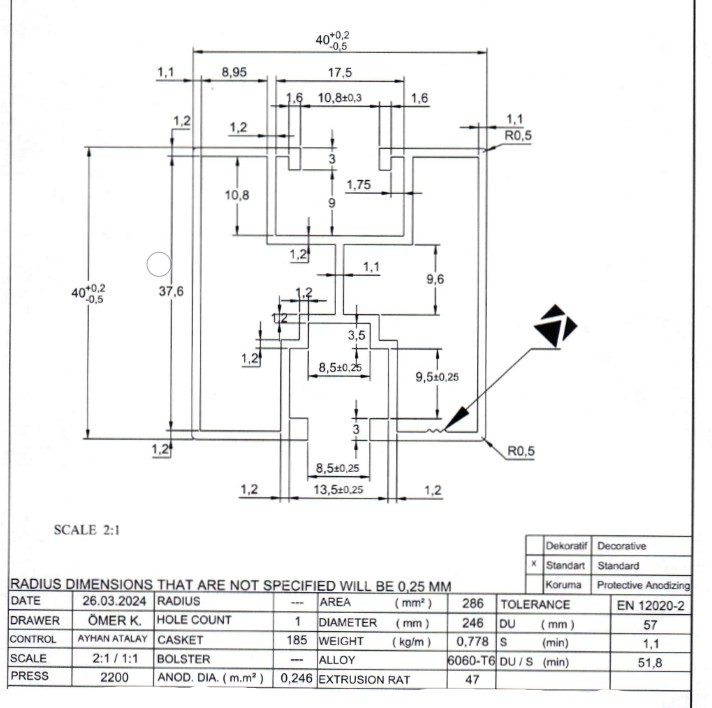 Προφίλ αλουμινίου 240cm 40x40mm για εξαγωνικές βίδες PV-01-27 (4)