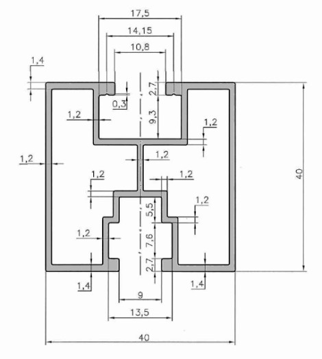 Προφίλ αλουμινίου 195cm 40x40 για εξαγωνικές βίδες ανοδιωμένο PV-01-17 (4)