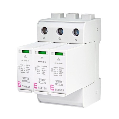 Απαγωγέας υπερτάσεων PV DC Τύπος 1+2 (B+C) 1100V 3P 20kA 3,8kV ETITEC M 1100/12,5 Y 002440511 ETI GPV-401-38
