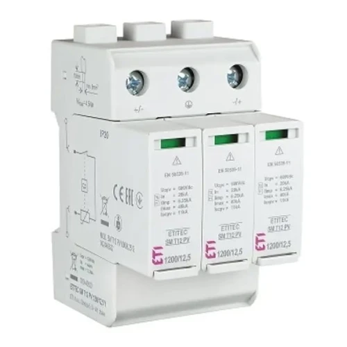 Απαγωγέας υπερτάσεων PV DC Τύπος 1+2 (B+C) 1200V 3P 12,5kA 4,4kV ETITEC SM T12 PV 1200/12,5 Y 002440630 ETI GPV-401-50