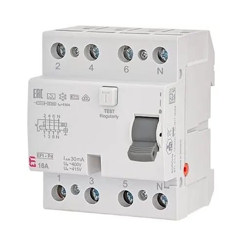 Διακόπτης υπολειπόμενου ρεύματος 4P 40A 30mA AC τύπου EFI6-P4 AC 40/0.03 002061652 ETI GPV-401-73