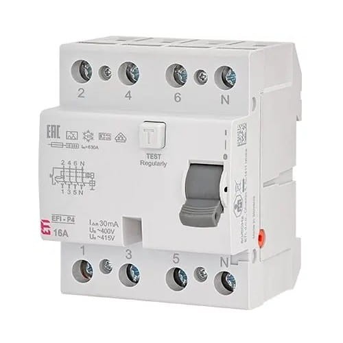 Διακόπτης υπολειπόμενου ρεύματος 4P 40A 30mA AC τύπου EFI6-P4 AC 40/0.03 002061652 ETI GPV-401-73