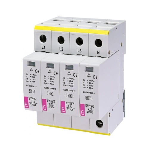 Απαγωγέας υπερτάσεων Τύπος 2 (C) 4P 20kA 1,5kV ETITEC C T2 275/20 4+0 002440395 ETI GPV-401-97