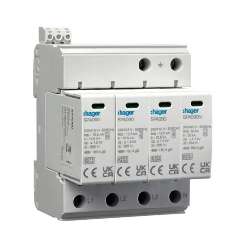 Απαγωγέας υπερτάσεων τύπου 1+2 (B+C) 4P 50kA 1,2kV SPD Δίκτυο MOV TN-S/TT επαφή SPA931 HAGER GPV-401-101
