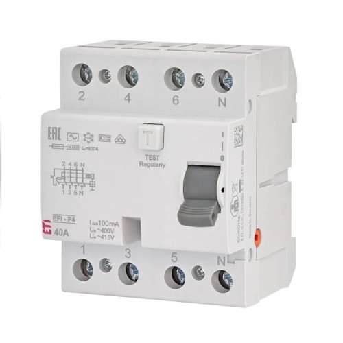 Διακόπτης υπολειπόμενου ρεύματος 4P 40A 100mA τύπου AC EFI-P4 AC 40/0.1 002061622 ETI GPV-401-132