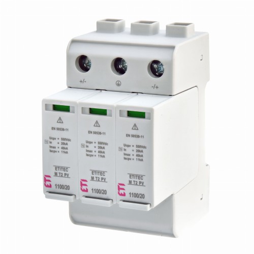 Απαγωγέας υπερτάσεων PV DC Τύπος 2 (C) 1100V 3P 20kA 3.8kV ETITEC M T2 PV 1100/20 Y 002440515 ETI GPV-401-135
