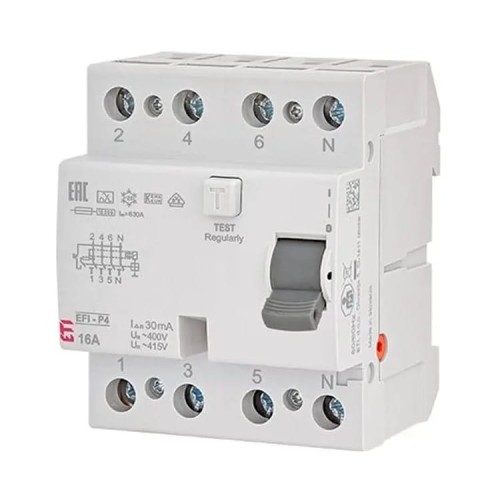 Διακόπτης υπολειπόμενου ρεύματος 4P 25A 30mA typ AC EFI6-P4 AC 25/0.03 002061651 ETI GPV-401-137