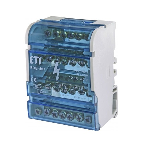 Μπλοκ μεταγωγής 4 πόλων 125A 7 ακροδεκτών TH35 EDB-407 001102303 ETI GPV-401-144
