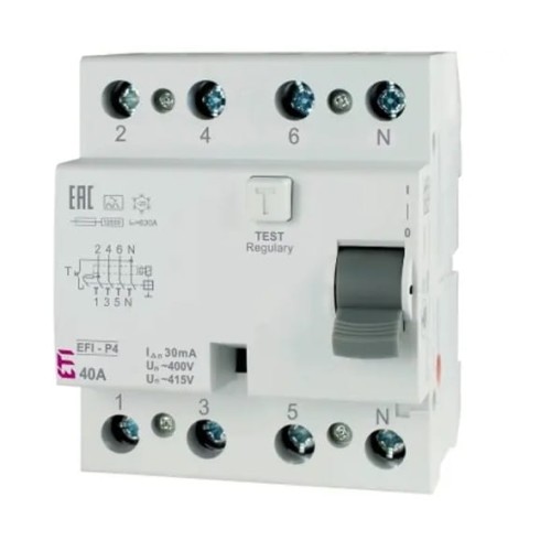 ETI υπολειπόμενος τρέχων διακόπτης 4P 40A 100mA τύπου Α GPV-401-233
