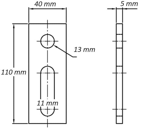 Προσαρμογέας στερέωσης M12 110x40x5 Υλικό 1.4301 PV-07-06 (2)