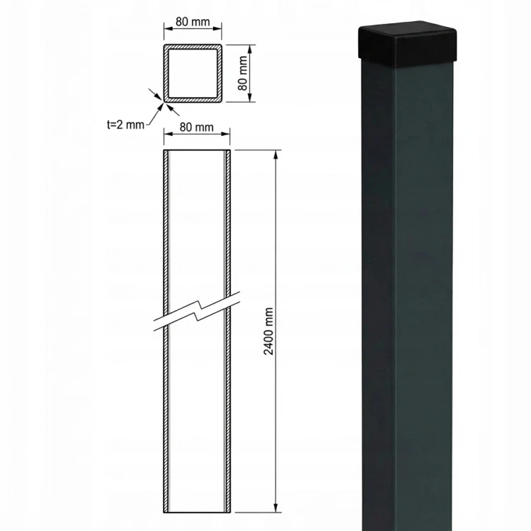 Πάσσαλος περίφραξης 80x80x2 mm, μήκος 2,4 m, ανθρακί γκρι GPV-700-73 (3)