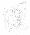 Βάση γυαλιού 50x40x26 mm με πείρο, γυαλί 6-10,76 mm, AISI 304, σύστημα 42,4 mm, σατέν 000-265 (3)