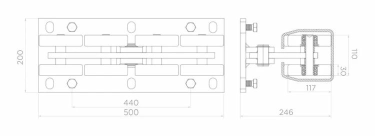 Τρόλεϊ 8 τροχών για συρόμενες πύλες ράγας 6V.140 000-326 (2)