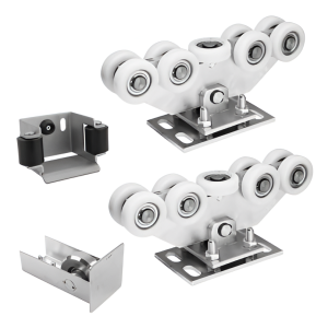 Πακέτο τροχήλατων για συρόμενη πύλη: 2× τροχήλατο (9 ρολών, πλαστικό) + αξεσουάρ