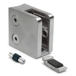 Βάση γυαλιού 6-10,76 mm 45x45x26 mm βραχίονας και πείρος AISI 304 σύστημα 42,4 mm γυαλιστερό