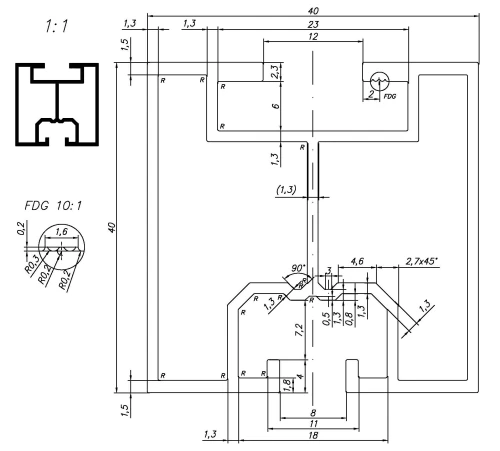 Προφίλ Αλουμινίου 665cm 40x40 για βίδες Τ Ανοδιωμένο PV-01-14-AN (3)