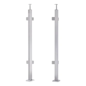 Στύλος κάγκελου γωνιακός 40x40x1060/1100mm 4 κλιπ για γυαλί AISI 304