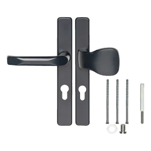 Χειρολαβή πόρτας με πόμολο και ορθογώνια πλάκα 72 mm – ανθρακί, αλουμίνιο