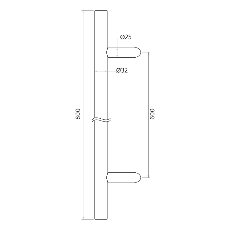 Χειρολαβή πόρτας μονής όψης στρογγυλή 32×800 mm – ανοξείδωτος χάλυβας AISI 304, σατινέ, στήριξη 45° 000-723 (4)