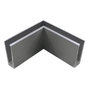 Εσωτερικό γωνιακό προφίλ αλουμινίου για γυάλινες κάγκελα 200×120×45 mm – τοποθέτηση από πάνω, σατινέ