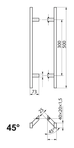 PINOX χειρολαβή πόρτας αμφίπλευρη ορθογώνια 40×20 mm μαύρη σατινέ 500 mm 000-735 (2)