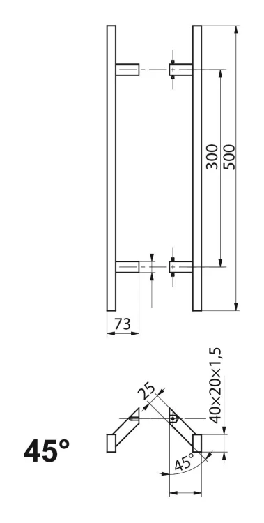 PINOX χειρολαβή πόρτας αμφίπλευρη ορθογώνια 40×20 mm μαύρη σατινέ 500 mm 000-735 (2)