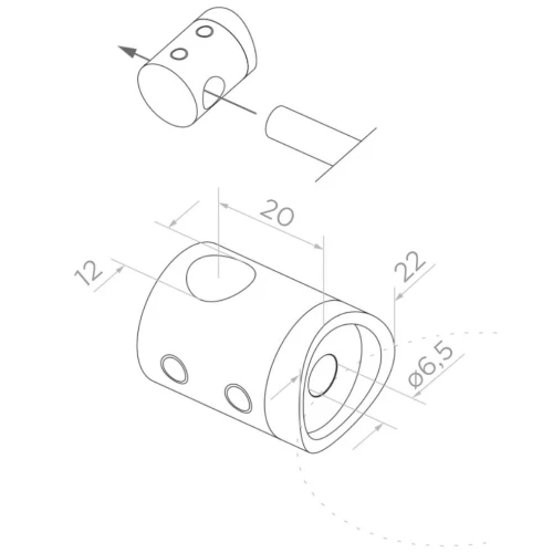 PSG διερχόμενη λαβή για ράβδο fi 12 mm – στερέωση σε σωλήνα 42,4 mm, AISI 304 γυαλιστερό 000-901 (2)