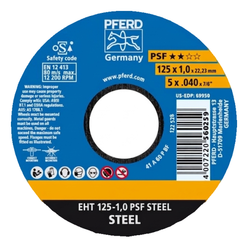 PFERD EHT 125-1,0 PSF Steel – δίσκος κοπής για χάλυβα 125 x 1,0 mm 000-946 (2)