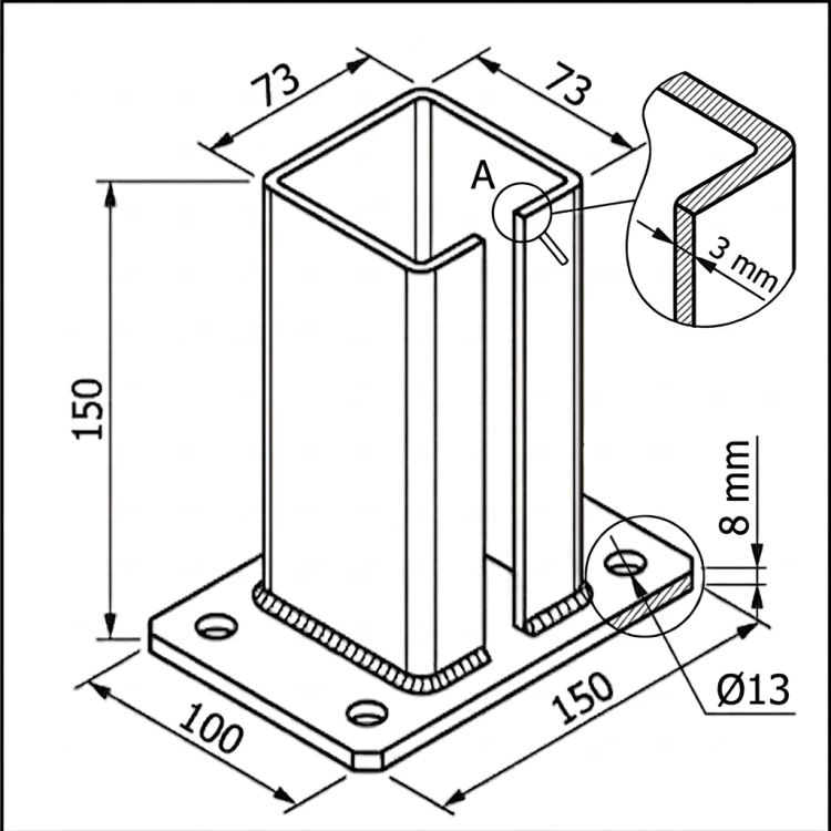 Βάση για στύλο φράκτη 80x80 mm 8 mm πράσινη 000-787 (5)